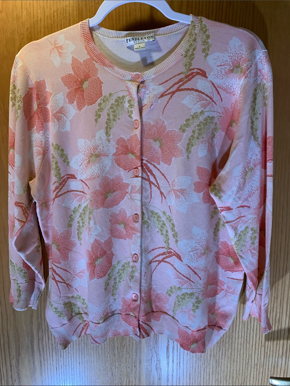 Pendleton Silk-Blend Pink Floral Button-Up Cardigan -Size L